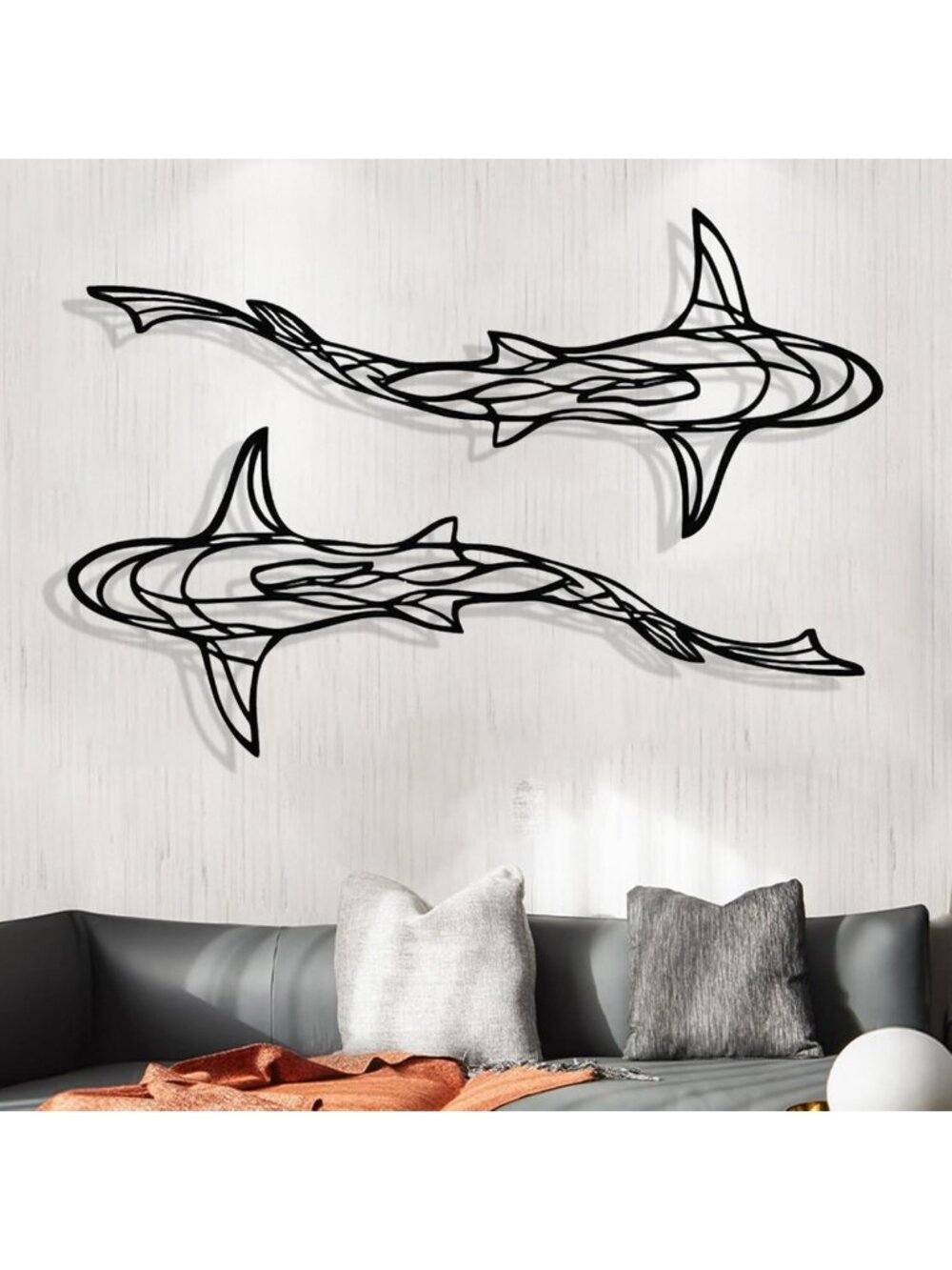 Large 3D Metal Shark Wall Art Decor - Ocean Fish Sculpture for Living Room